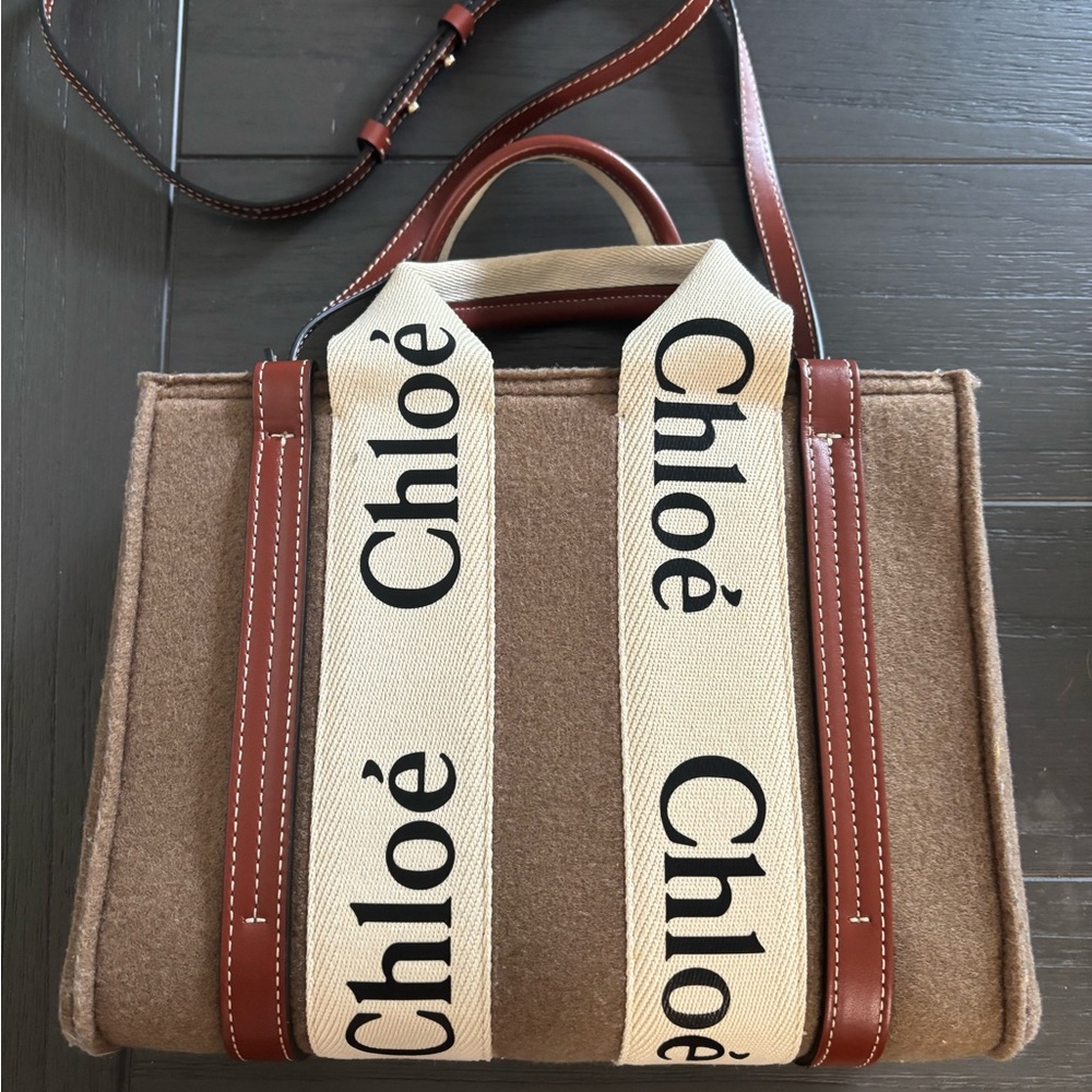 Chloe Tan and Brown Woody Small Tote Bag